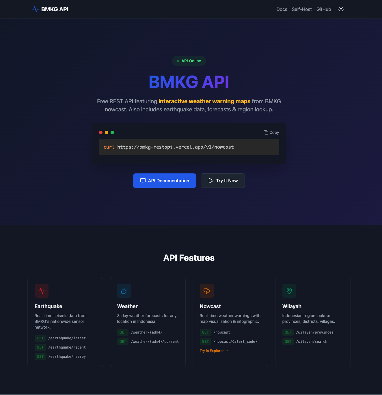 Landing Page BMKG Rest API